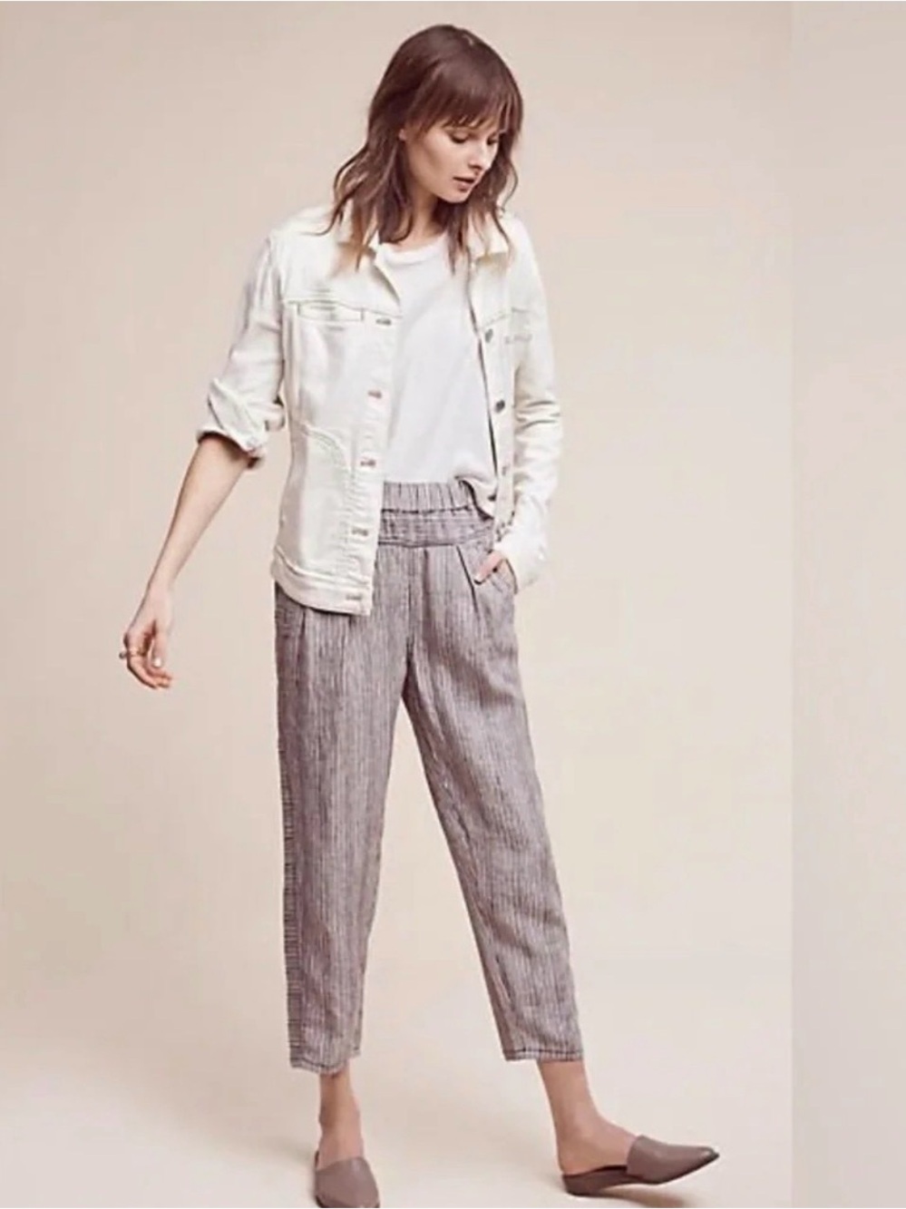 Anthropologie HEI HEI Stripped Cropped Linen Summer Pants Sz XS Petite